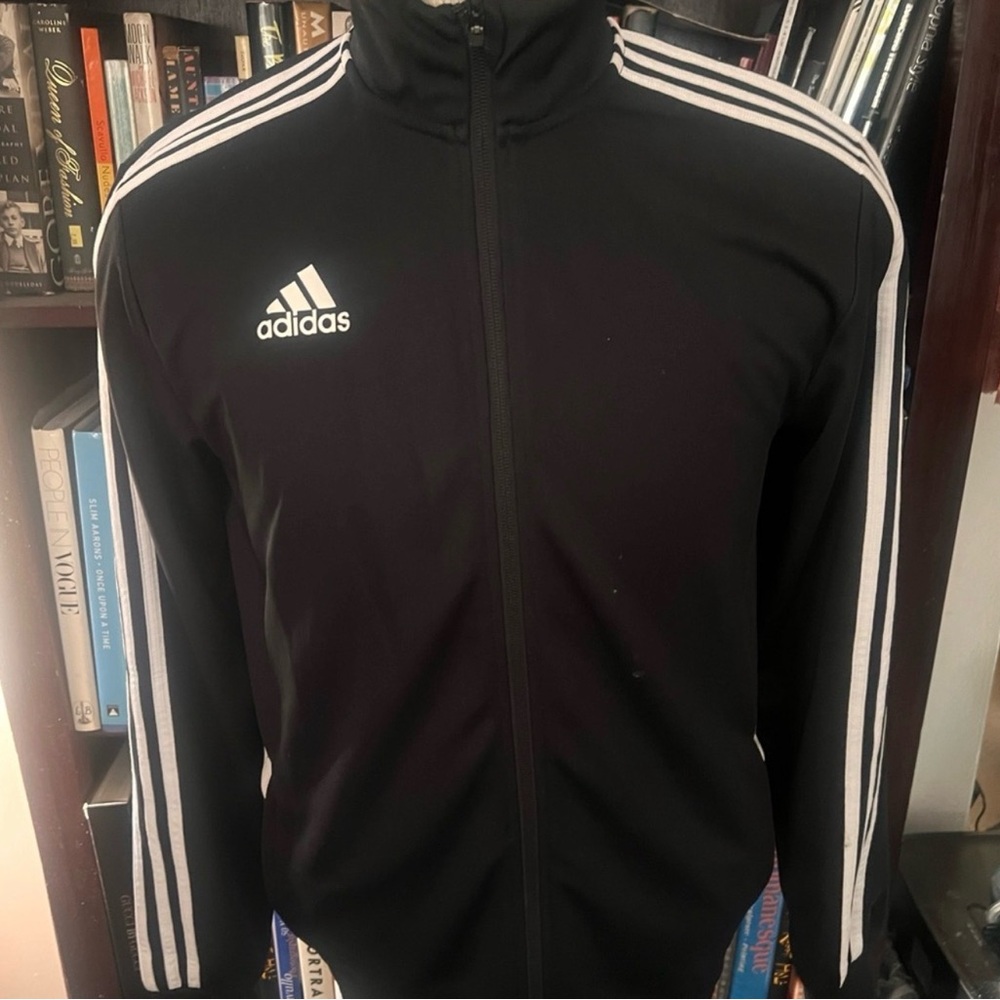 adidas Black Track Jacket with White 3-Stripe Detail - Picture 3 of 7